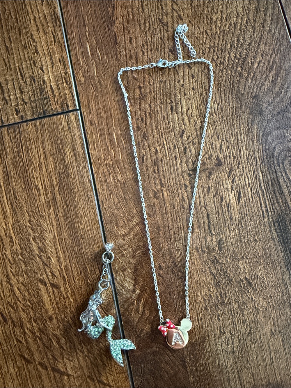 Disney Silver Necklace with Minnie Head and Pink Polka-Dot Bow